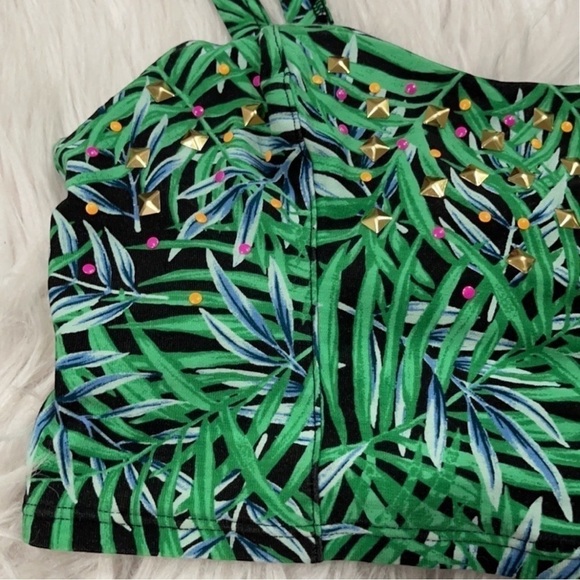 VICTORIA'S Secret Pink Studded Tropical Print Crop Corset Bra Top Sz S - Picture 3 of 10